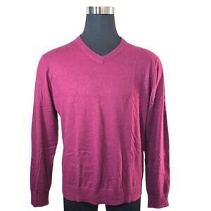 Johnston & Murphy Men's Silk Blend V-Neck Sweater‎ - Burgundy Red - Size L
